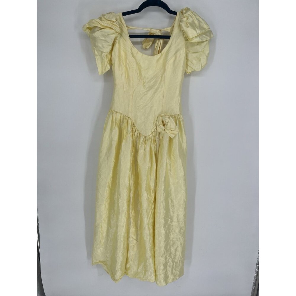 Vintage 80s Dance Allure Formal Dress Bow Puff Sleeve Belle Beauty& Beast no Sz